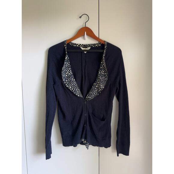 Womens Cardigans Size Large Monogram HWR Navy Nautical Ruffle Anthropologie - Picture 4 of 9